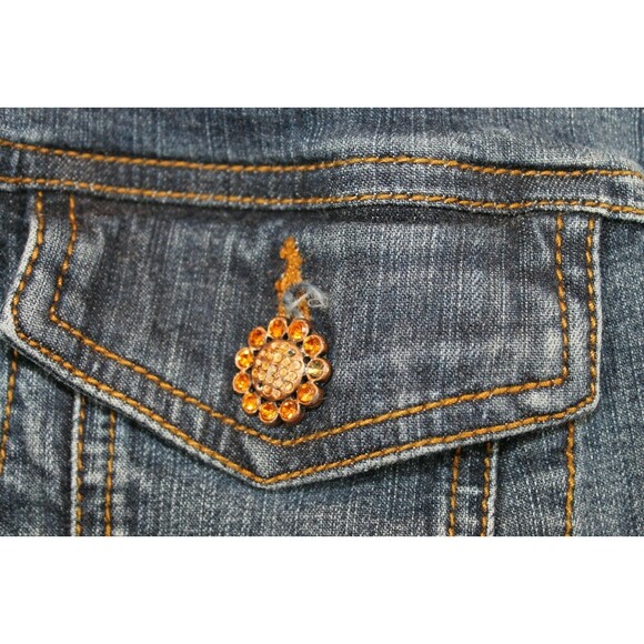 Venezia Womens Vintage Jean Trucker Jacket Rhinestones Fringe Coat Size L - Picture 6 of 8